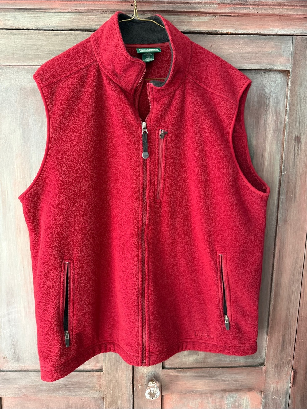 L.L. Bean Men's Red Fleece Zip-Up Vest large